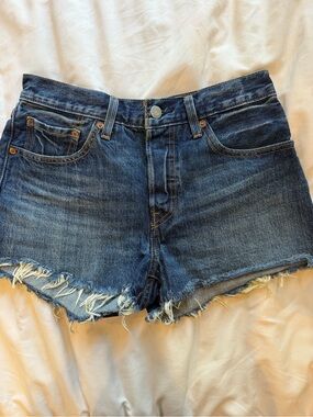 Levi's 501 Blue Distressed Frayed Hem Denim Shorts